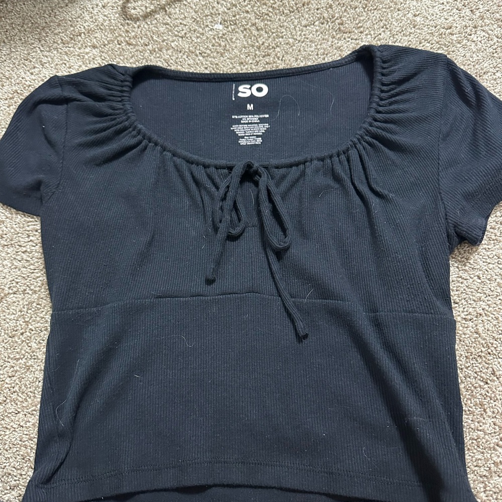 SO Black Ruched Tie Front Crop Top